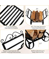 Sugift Firewood Rack Decorative Rustproof Steel Fireplace Log Holder with Wheels