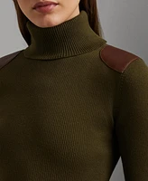 Lauren Ralph Women's Faux-Leather-Trim Ribbed Turtleneck