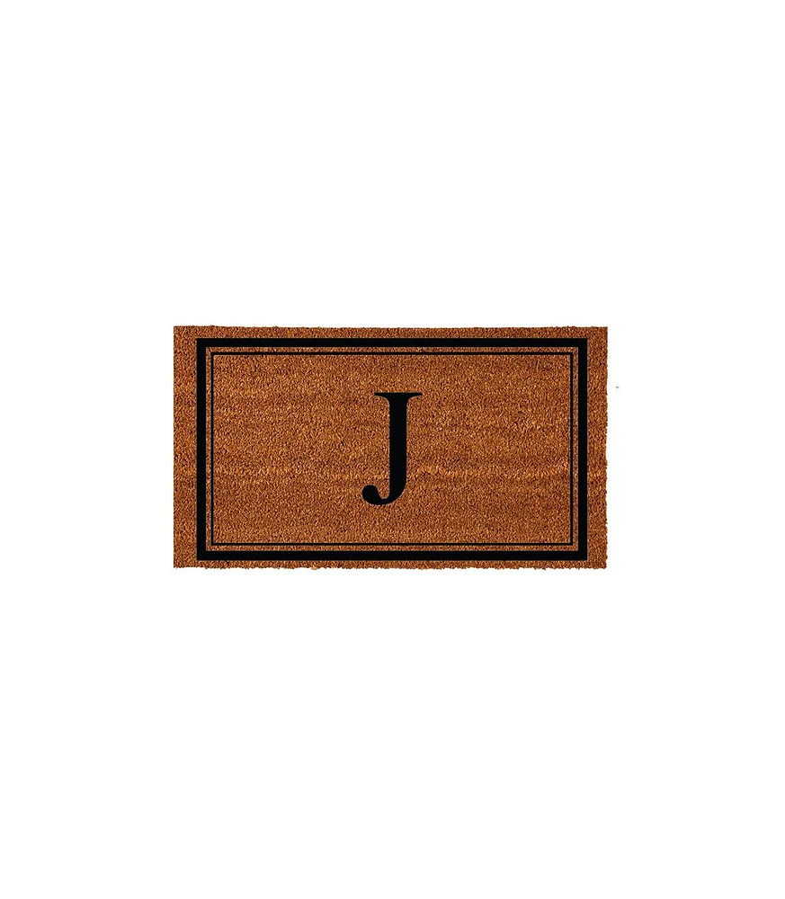 Evergreen Monogram Indoor Outdoor 100% Natural Coir Doormat 28" x 16" | Letter "J"