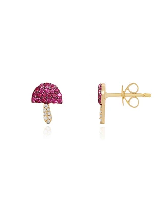 The Lovery Ruby Mushroom Stud Earrings 14K Gold