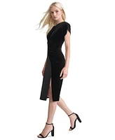 Dkny Women's Asymmetric-Neck Short-Sleeve Dress