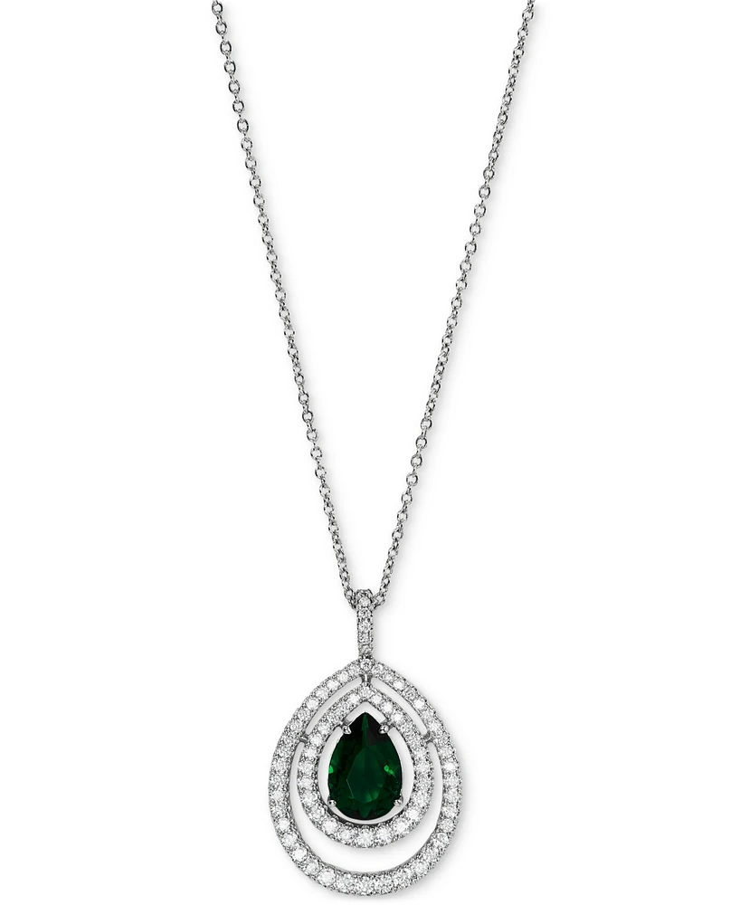 Eliot Danori Silver-Tone Cubic Zirconia & Glass Stone Double Halo Pendant Necklace, 16" + 2" extender