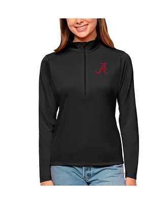 Antigua Women's Black Alabama Crimson Tide Tribute Quarter-Zip Pullover Top