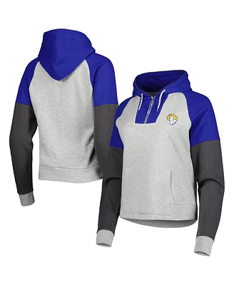 Antigua Women's Heather Gray Los Angeles Rams Lightweight Jackpot Raglan Half-Zip Pullover Hoodie