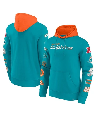 Fanatics Men's Aqua/Orange Miami Dolphins Patched Out Pullover Hoodie