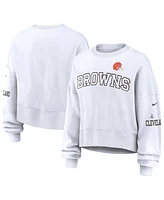 Nike Women's White Cleveland Browns Oversized Long Sleeve Cropped Sweatshirt