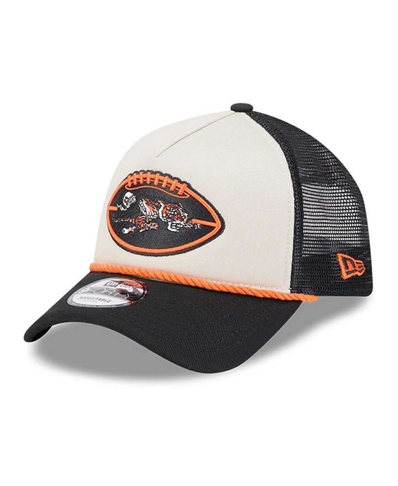 New Era Men's Stone/Black Cincinnati Bengals 2024 Sideline Historic 9FORTY A-Frame Trucker Adjustable Hat