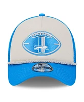 New Era Men's Stone/Blue Detroit Lions 2024 Sideline Historic 9FORTY A-Frame Trucker Adjustable Hat