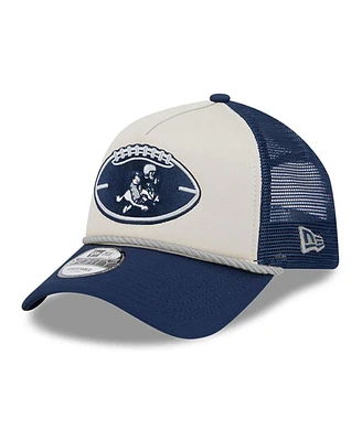 New Era Men's Stone/Navy Dallas Cowboys 2024 Sideline Historic 9FORTY A-Frame Trucker Adjustable Hat