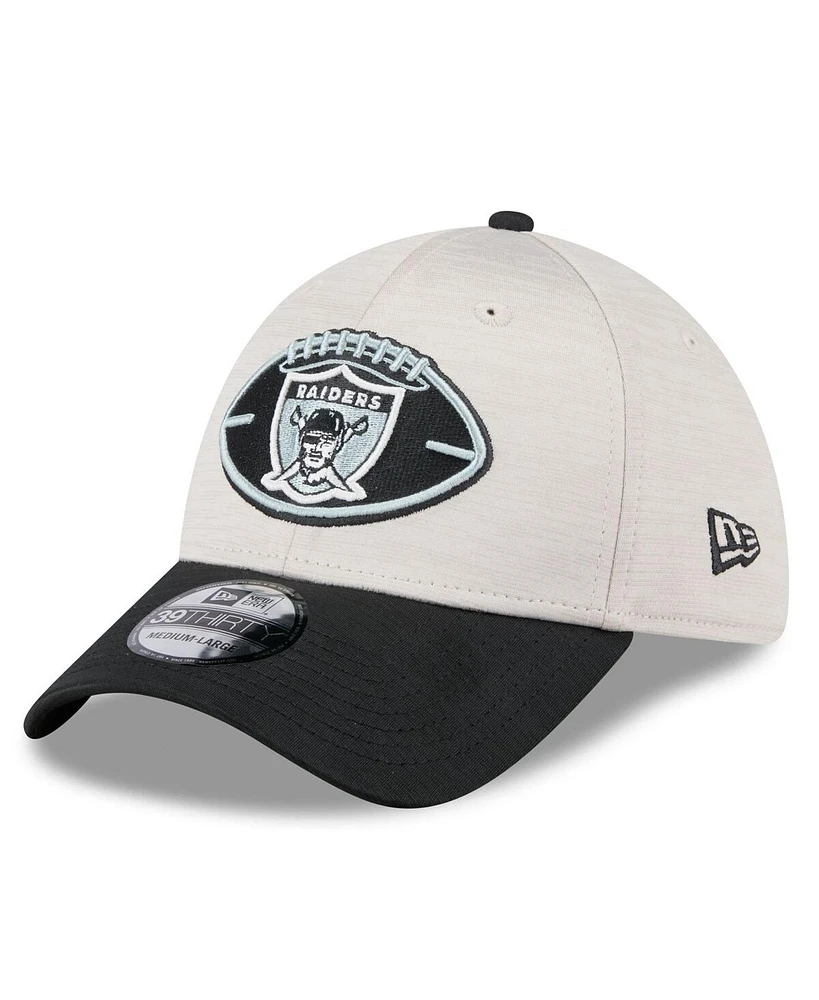 New Era Men's Stone/Black Las Vegas Raiders 2024 Sideline Historic 39THIRTY Flex Hat