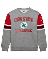 Mitchell & Ness Men's Grey Heather Ohio State Buckeyes Throwback Allover 4.0 Pullover Sweatshirt