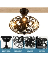 Skonyon 5 Blades Enclosed Ceiling Fan with Light and Remote Control-Black