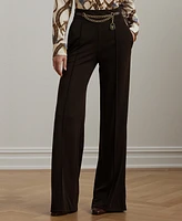 Lauren Ralph Women's Chain-Trim Pleated Jersey Wide-Leg Pants