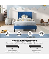 Sugift Twin Upholstered Platform Bed with Button Tufted Wingback Headboard-Blue