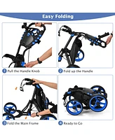 Skonyon Golf Push Pull Cart with Foot Brake-Blue