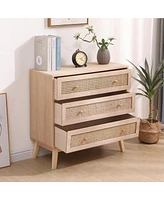 Streamdale Furniture 31.5" Rattan Storage Cabinet with 3 Drawers for Bedroom, Living Room