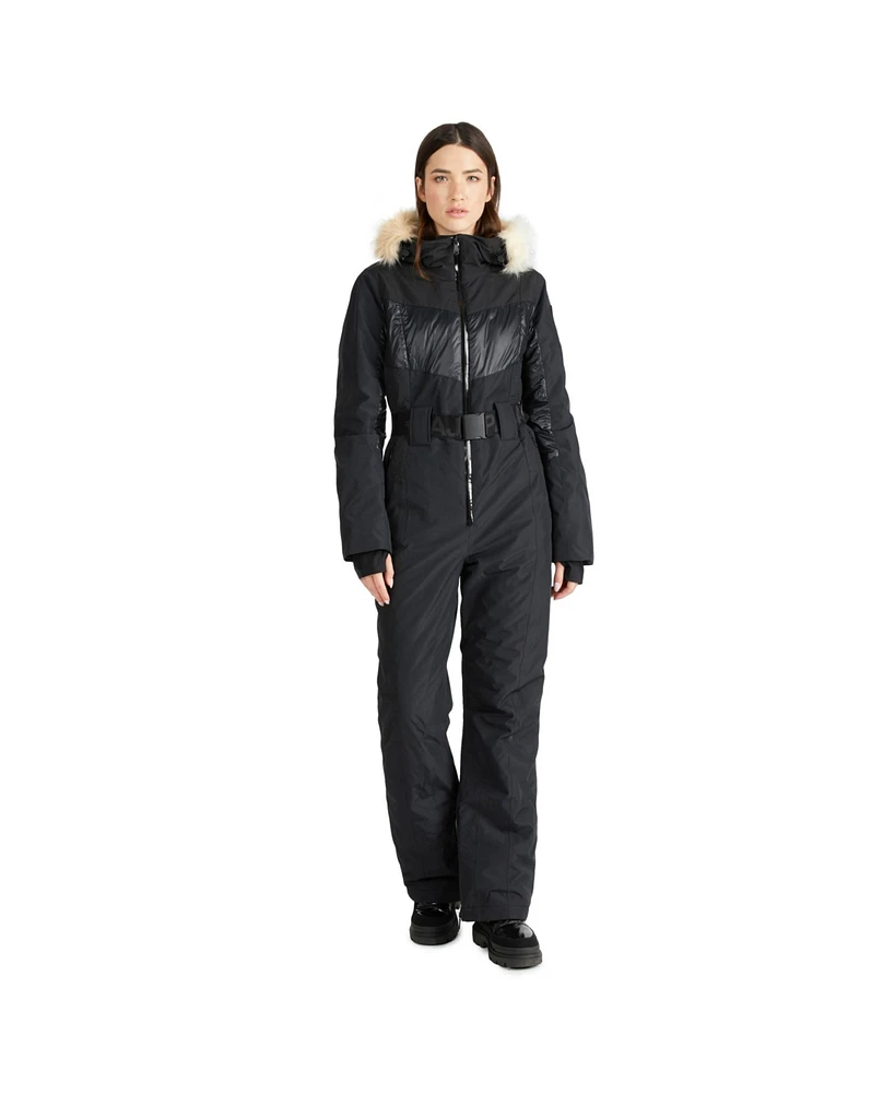 Pajar Women's Pearl Belted Mixed Media Ski Jumpsuit