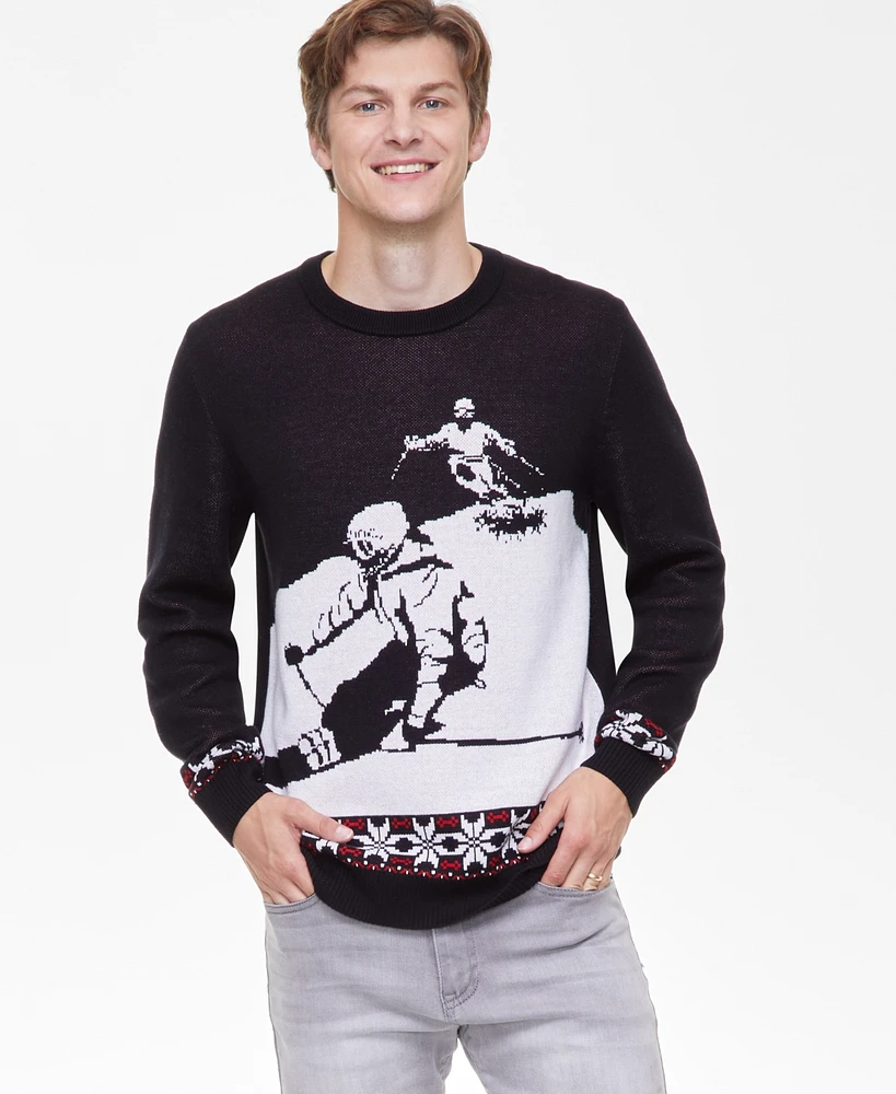 Holiday Lane Men's Downhill-Skiing Graphic Sweater, Created for Macy's