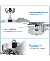 Skonyon 52 Inch Ceiling Fan with Light Reversible Blade and Adjustable Speed-Silver