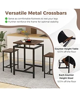 Sugift 3 Pieces Pub Dining Table Set with Floating Tabletop and Footrest