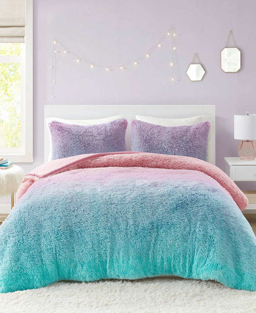 Mi Zone Primrose Ombre Shaggy Faux Fur -Pc. Duvet Cover Set