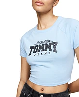 Tommy Jeans Women's Cotton Glitter Slim Cropped Varsity Tee