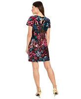 London Times Petite Floral-Sequin Round-Neck T-Shirt Dress