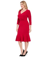 London Times Petite Side-Knit 3/4-Sleeve Midi Dress