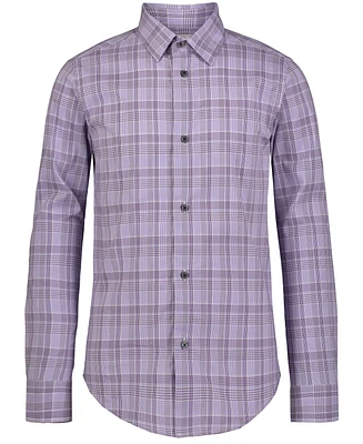 Calvin Klein Big Boys Long Sleeve Stretch Tonal Plaid Shirt