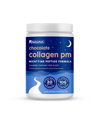 NativePath Collagen Pm - Chocolate Nighttime Collagen Peptides Powder with Magnesium, Gaba, L-Theanine and Melatonin - 20 Servings