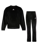 adidas Little & Toddler Girls Crewneck Velour, 2-Piece Set