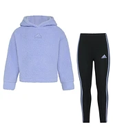 adidas Little & Toddler Girls Long Sleeve Hooded Sherpa Legging, 2-Piece Set