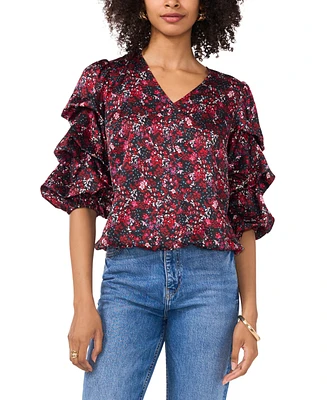 Vince Camuto Women's Printed V-Neck Bubble Sleeve Top