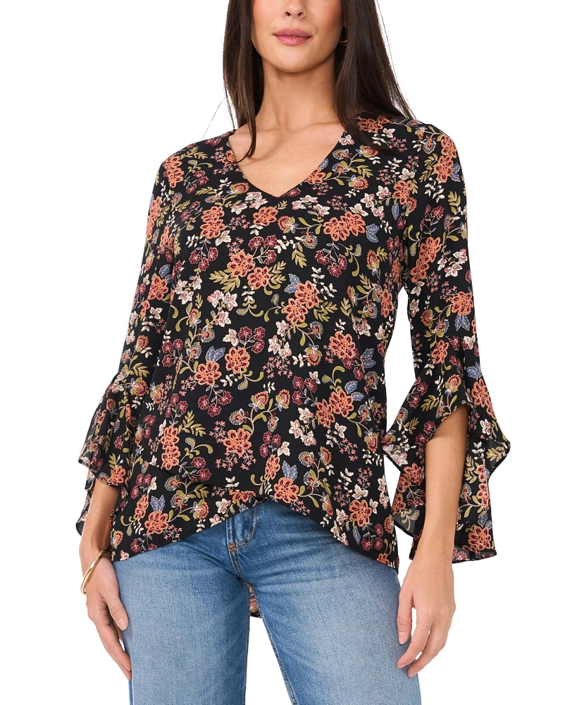 Vince Camuto Women's V-Neck 3/4 Flutter-Sleeve Top