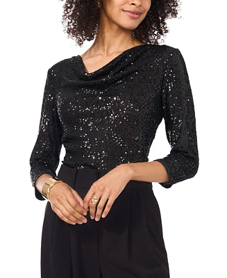Vince Camuto Women's Sequined Cowlneck 3/4-Sleeve Top