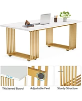 Tribesigns 70.9" Modern Office Desk, Wooden Computer Desk, White Executive Desk with Gold Metal Legs, Large Workstation for Home Office, Study Writing