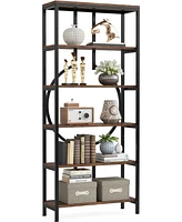 Tribesigns 70.9 Inch Industrial Bookshelf, 6-Tier Tall Bookcase with Open Shelves, Wood and Metal Display Shelf Storage Shelves for Bedroom, Living Ro