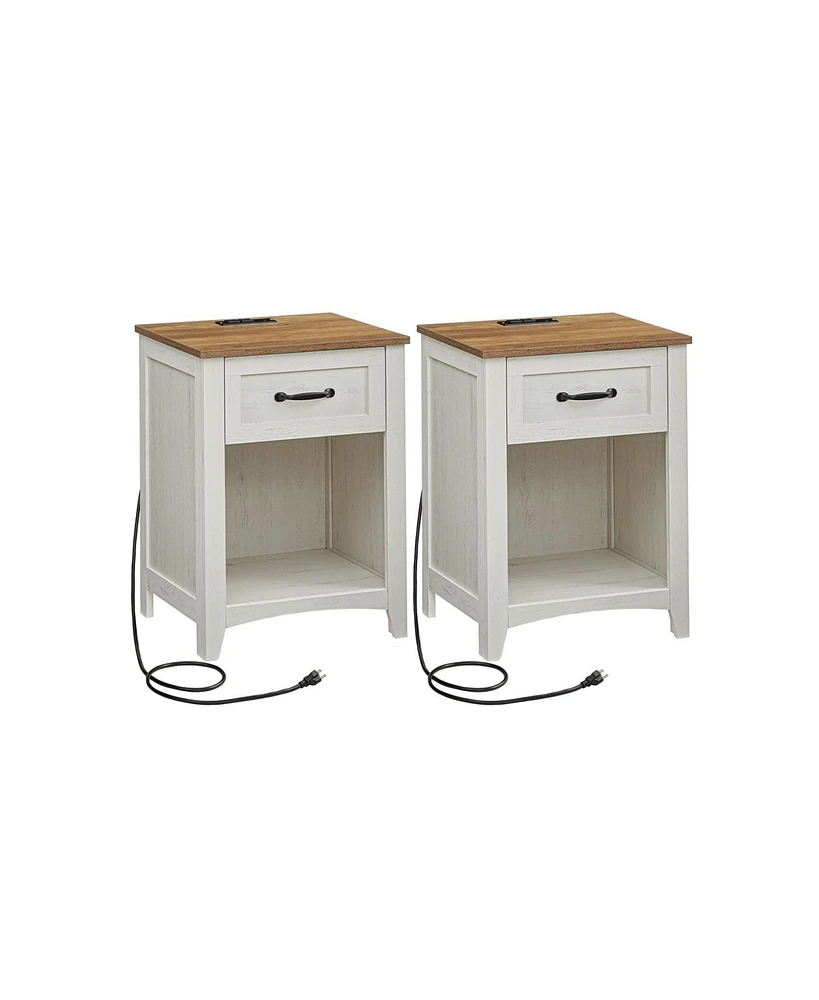 Slickblue Farmhouse Nightstands with Charging Station Set of 2