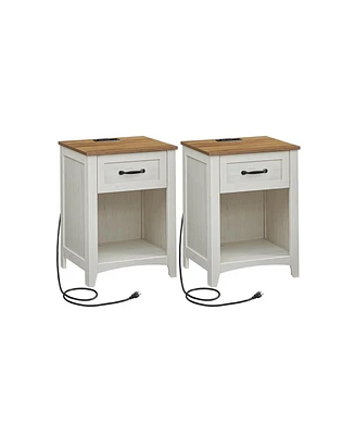 Slickblue Farmhouse Nightstands with Charging Station Set of 2