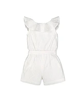 Hope & Henry Big Girls Organic Cotton Ruffle Collar Button Front Romper