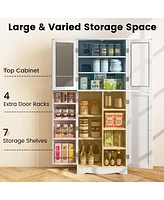 Costway 63.5" Tall Kitchen Pantry Storage Cabinet with Glass Door Shelves