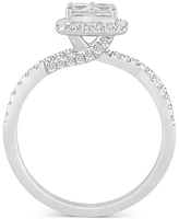 Diamond Princess Halo Cluster Engagement Ring (1 ct. t.w) in 14k White Gold