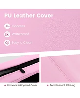 Skonyon 4-Panel Pu Leather Folding Exercise Mat with Carrying Handles-Pink