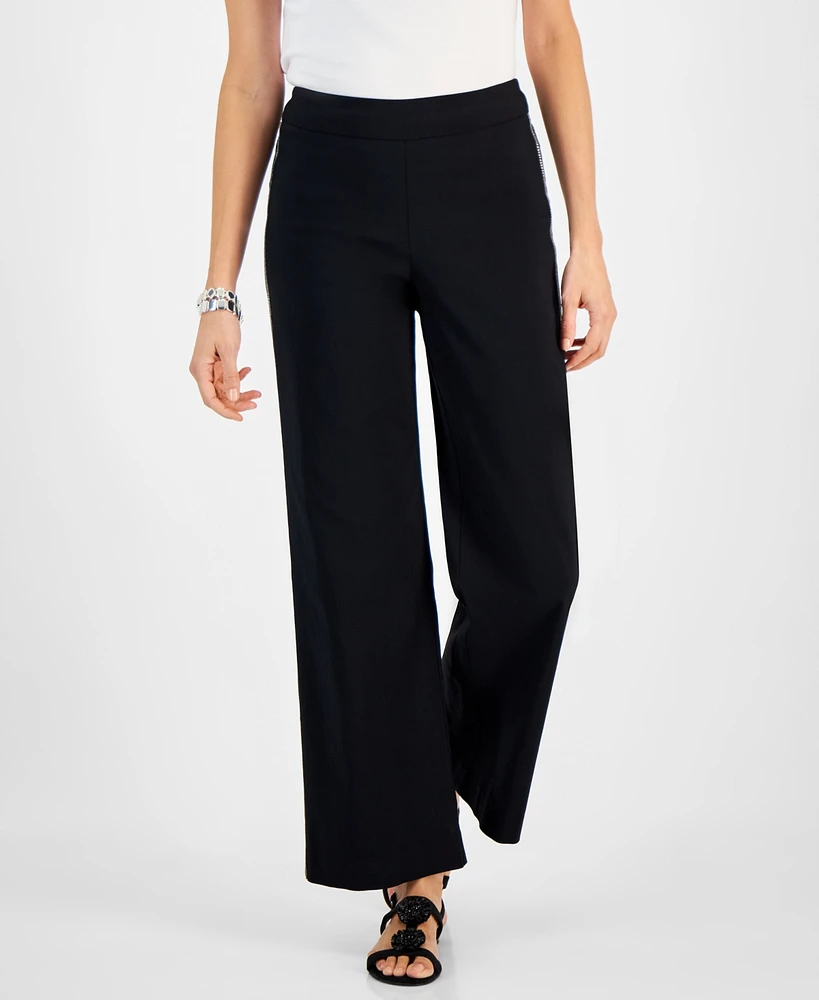Jm Collection Women's Side-Seam-Embellished Wide-Leg Pants, Created for Macy's