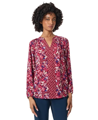 Jones New York Petite Mixed-Print V-Neck Long-Sleeve Top