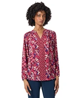 Jones New York Petite Mixed-Print V-Neck Long-Sleeve Top