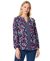 Jones New York Petite Mixed-Print V-Neck Long-Sleeve Top