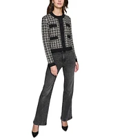 Karl Lagerfeld Paris Petite Checkered Cardigan Sweater