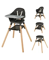 Costway 6-in-1 Convertible Wooden Baby Highchair Infant Feeding Chair with Removable Tray