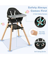 Costway Toddler 6-in-1 Convertible Wooden Highchair Feeding Chair with Removable Tray